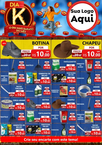 Modelo de Encarte para Encarte A4 Vertical com o tema Dia K - O Dia Mais Barato Do Mês para Agropecuária