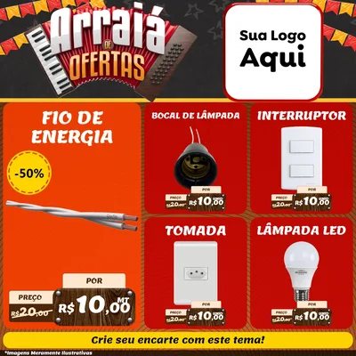 Modelo de Rede Social para Feed Facebook com o tema Arraiá de Ofertas - Junina para Materiais Elétricos