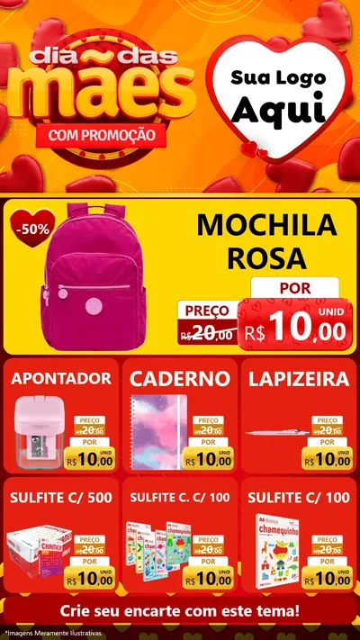 Modelo de Rede Social para Stories com o tema Dia das Mães com Promoção para Papelaria
