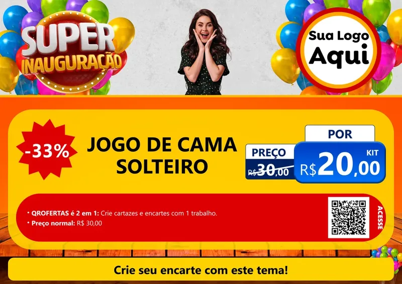 Modelo de Cartaz para Cartaz A4 Horizontal com o tema Super Inauguração para Cama, Mesa e Banho