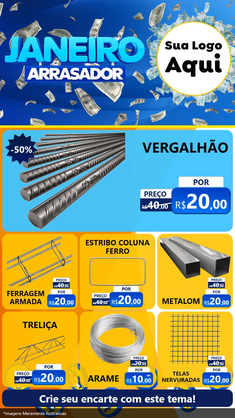 Modelo de Rede Social para Stories com o tema Janeiro Arrasador para Ferragens