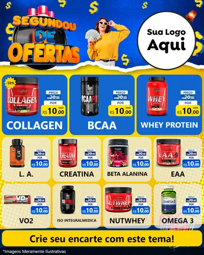 Modelo de Rede Social para Feed Instagram com o tema Segundou de Ofertas para Suplementos alimentares