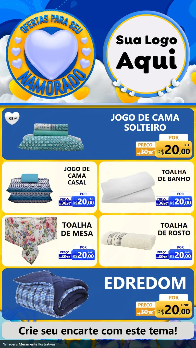 Modelo de TV para TV Vertical com o tema Ofertas Para Seu Namorado para Cama, Mesa e Banho