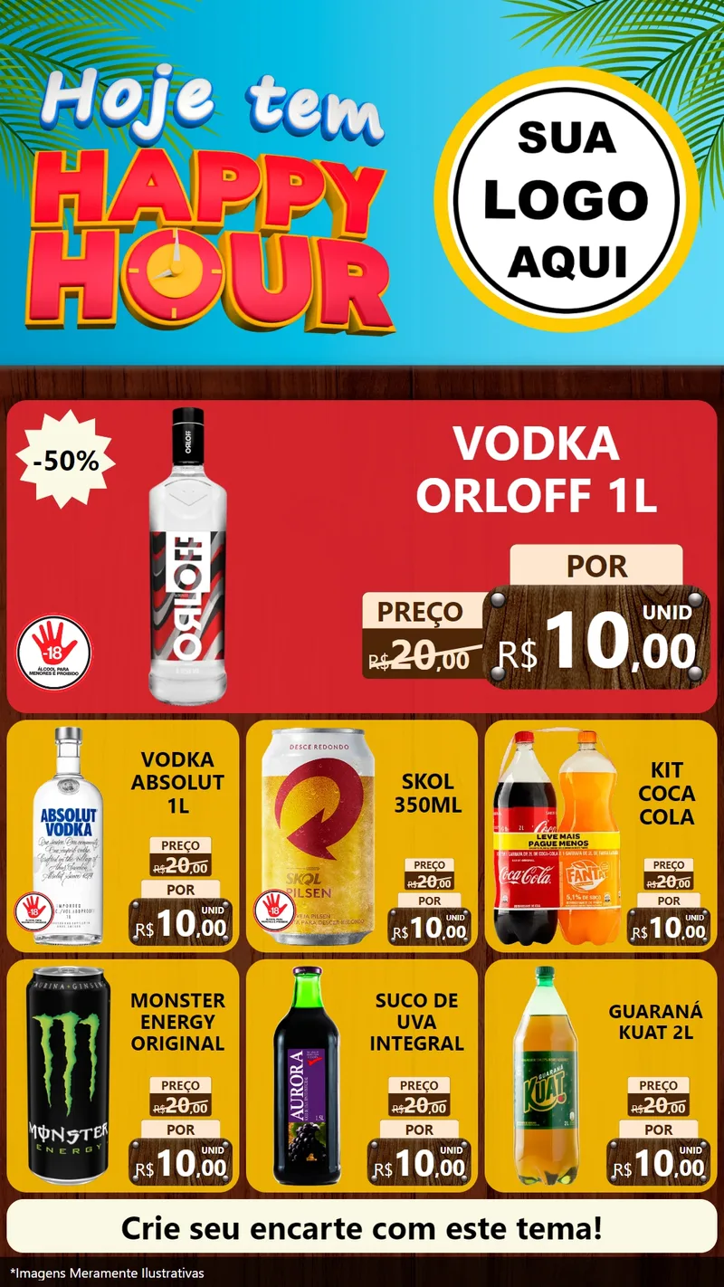 Modelo de Rede Social para Stories com o tema Hoje Tem Happy Hour para Distribuidora de bebidas