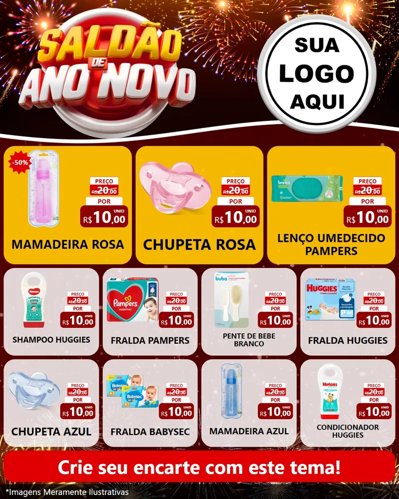 Modelo de Rede Social para Feed Instagram com o tema Saldão de Ano Novo para Bebês
