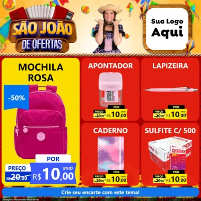 Modelo de Rede Social para Feed Facebook com o tema São João de Ofertas para Papelaria