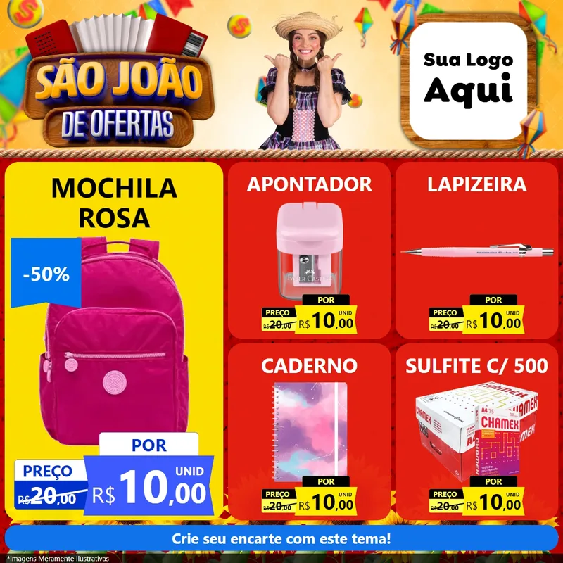 Modelo de Rede Social para Feed Facebook com o tema São João de Ofertas para Papelaria