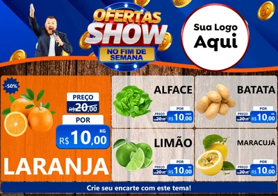 Modelo de Encarte para Encarte A4 Horizontal com o tema Ofertas Show No Fim De Semana para Hortifrúti