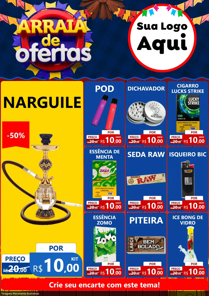 Modelo de Encarte para Encarte A4 Vertical com o tema Arraiá de Ofertas para Tabacaria