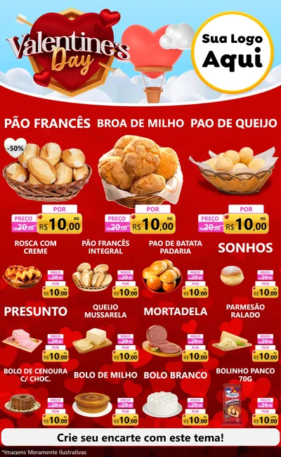 Modelo de Encarte para Encarte Grande com o tema Valentine's Day para Padaria