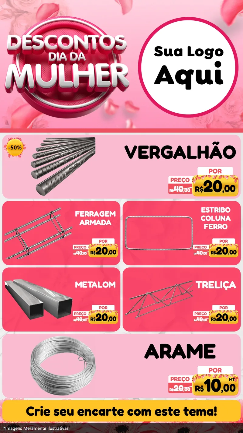 Modelo de TV para TV Vertical com o tema Descontos Dia da Mulher para Ferragens