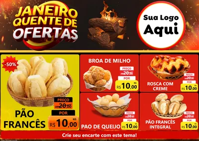 Modelo de Encarte para Encarte A4 Horizontal com o tema Janeiro Quente de Ofertas para Padaria