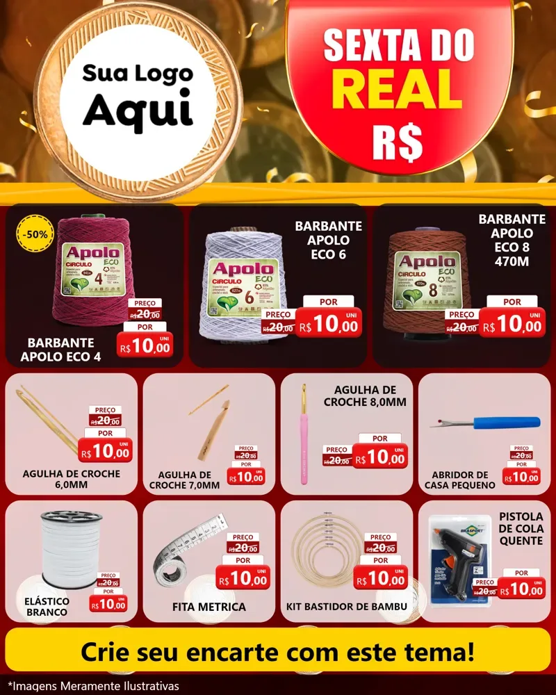 Modelo de Rede Social para Feed Instagram com o tema Sexta do Real para Armarinho e Aviamentos