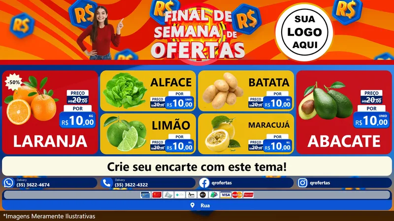 Modelo de TV para TV Horizontal com o tema Final de Semana de Ofertas para Hortifrúti
