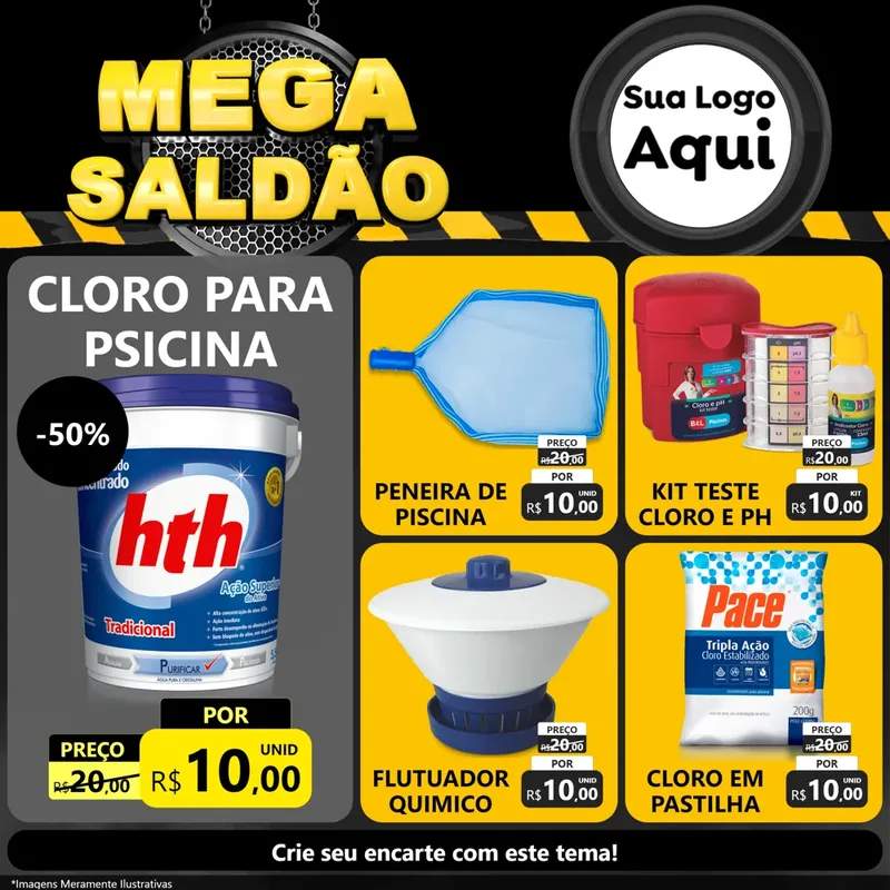Modelo de Rede Social para Feed Facebook com o tema Mega Saldão para Produtos para Piscina