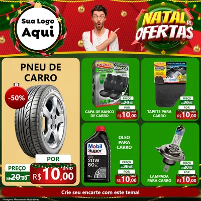 Modelo de Rede Social para Feed Facebook com o tema Natal de Ofertas para Auto peças