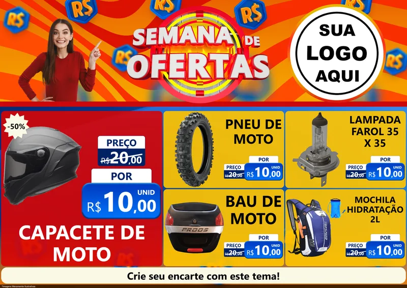 Modelo de Encarte para Encarte A4 Horizontal com o tema Semana de Ofertas para Moto peças