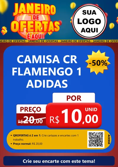 Modelo de Cartaz para Cartaz A4 Vertical com o tema Janeiro de Ofertas É Aqui! para Roupas e acessórios