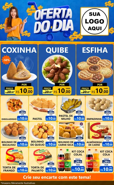 Modelo de Encarte para Encarte Grande com o tema Oferta do Dia para Salgadaria