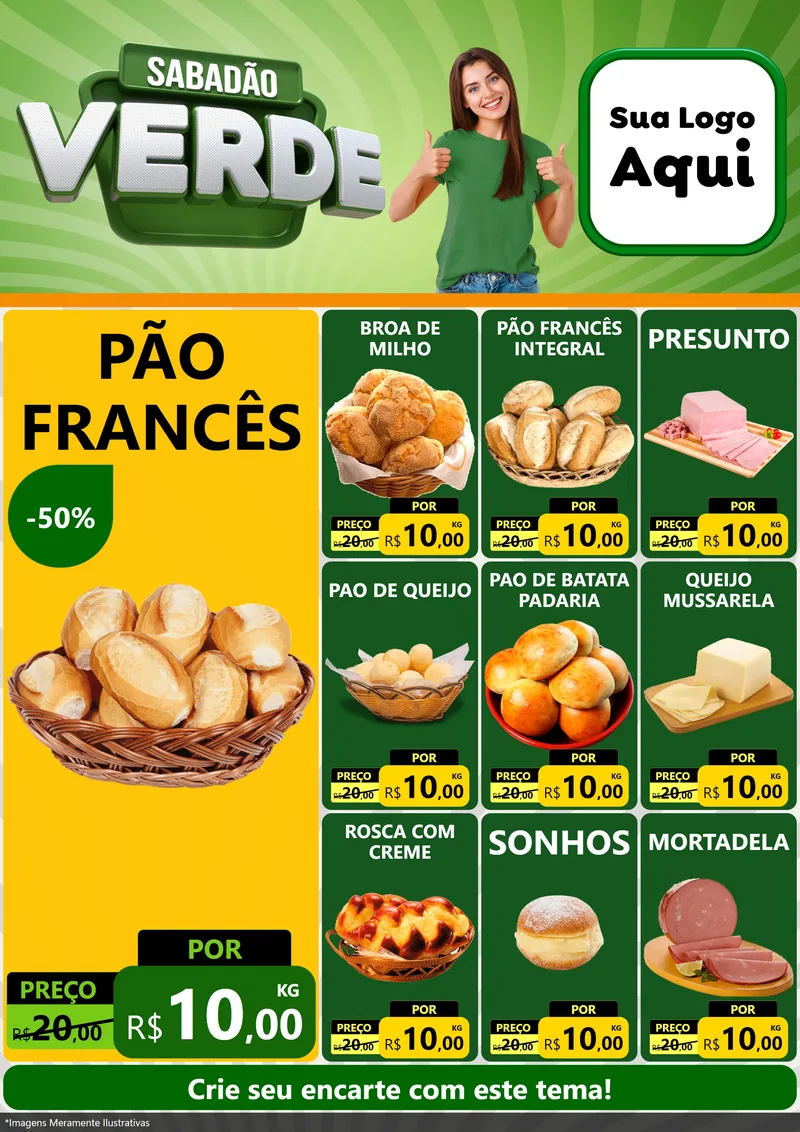 Modelo de Encarte para Encarte A4 Vertical com o tema Sabadão Verde para Padaria
