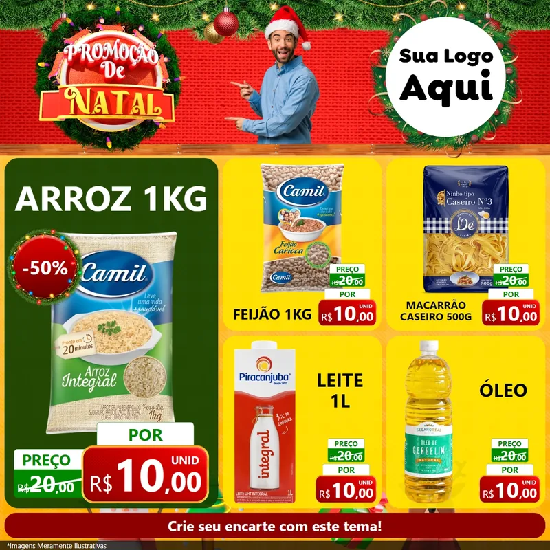 Modelo de Rede Social para Feed Facebook com o tema Promoção de Natal para Supermercado