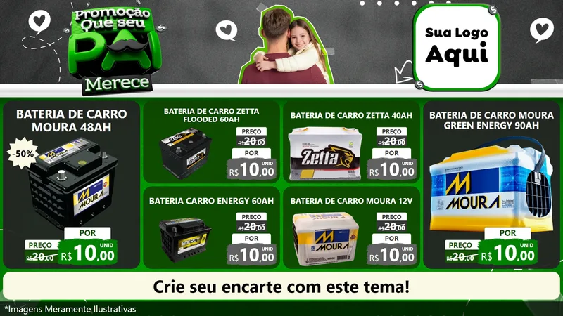 Modelo de TV para TV Horizontal com o tema Promoção Que seu Pai Merece para Baterias Elétricas