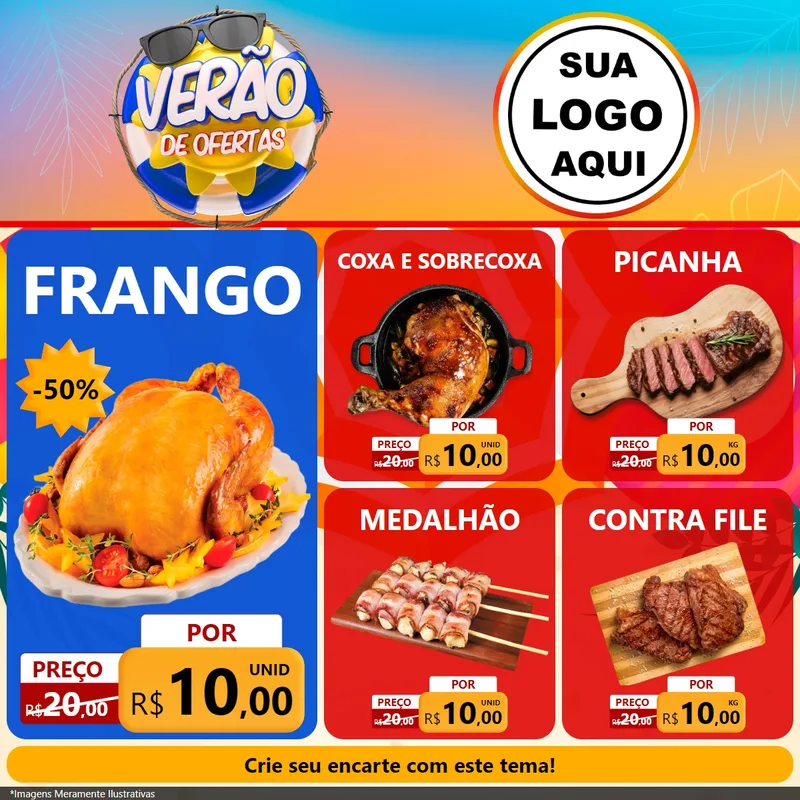 Modelo de Rede Social para Feed Facebook com o tema Verão de Ofertas para Assados