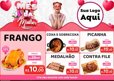 Modelo de Encarte para Encarte A4 Horizontal com o tema Mês da Mulher para Assados