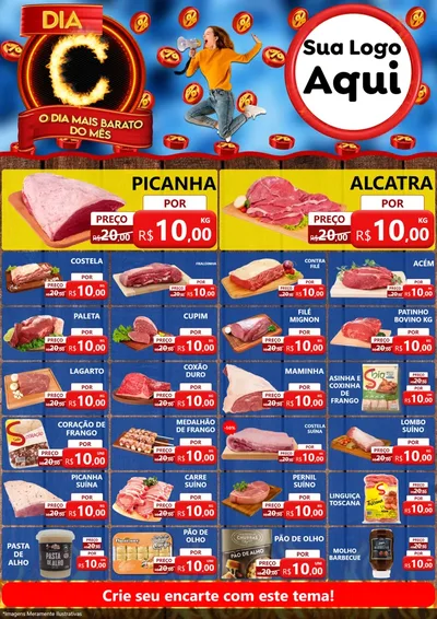 Modelo de Encarte para Encarte A4 Vertical com o tema Dia C - O Dia Mais Barato Do Mês para Açougue