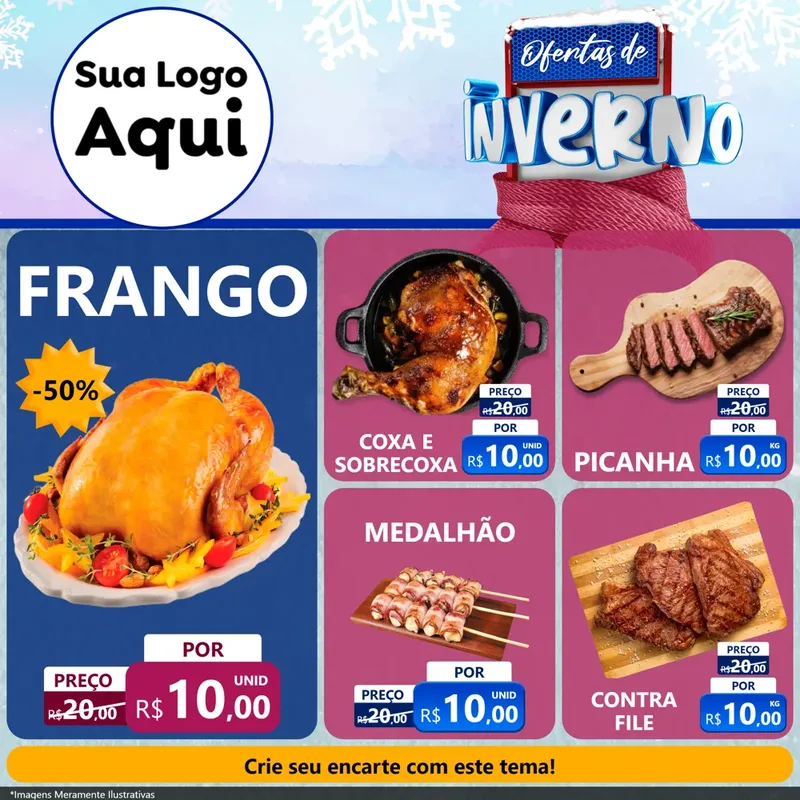 Modelo de Rede Social para Feed Facebook com o tema Ofertas de Inverno para Assados