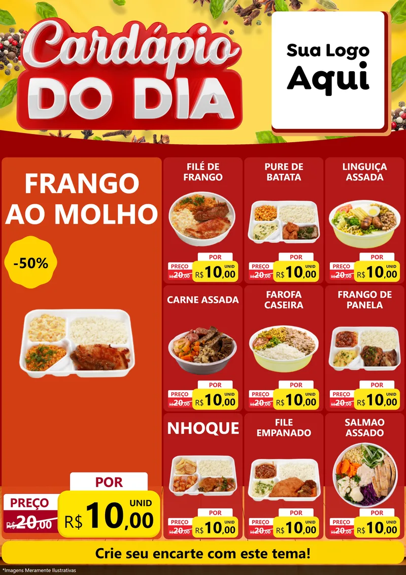 Modelo de Encarte para Encarte A4 Vertical com o tema Cardápio do Dia para Restaurante