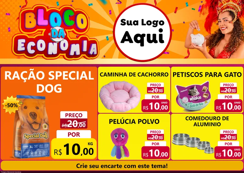 Modelo de Encarte para Encarte A4 Horizontal com o tema Bloco da Economia para Pet Shop