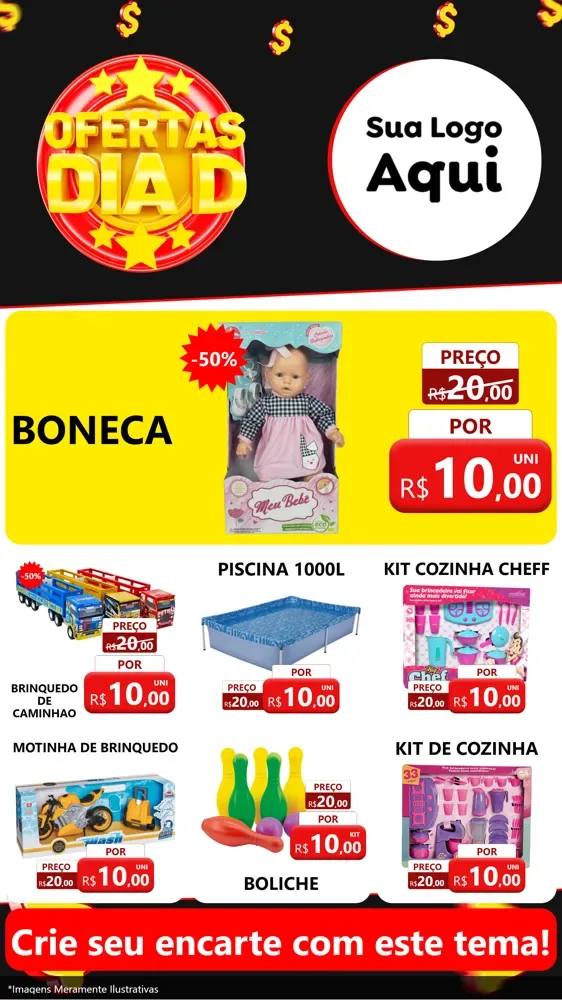 Modelo de Rede Social para Stories com o tema Dia D para Brinquedos