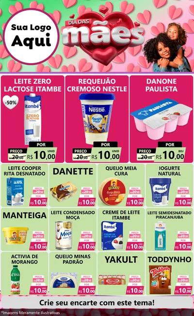 Modelo de Encarte para Encarte Grande com o tema Dia das Mães para Frios e Laticínios