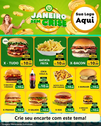 Modelo de Rede Social para Feed Instagram com o tema Janeiro Sem Crise para Hamburgueria