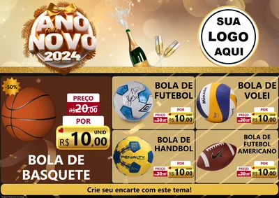 Modelo de Encarte para Encarte A4 Horizontal com o tema Feliz Ano Novo 2027 para Artigos Esportivos