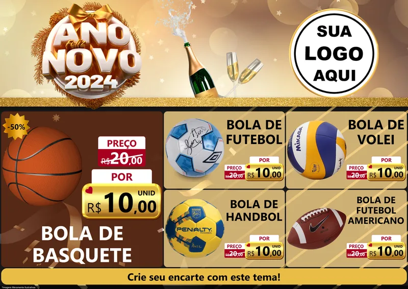 Modelo de Encarte para Encarte A4 Horizontal com o tema Feliz Ano Novo 2027 para Artigos Esportivos
