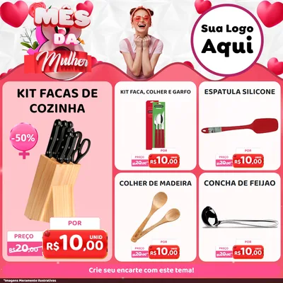 Modelo de Rede Social para Feed Facebook com o tema Mês da Mulher para Utilidades Domésticas
