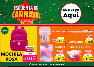 Modelo de Encarte para Encarte A4 Horizontal com o tema Esquenta de Carnaval para Papelaria
