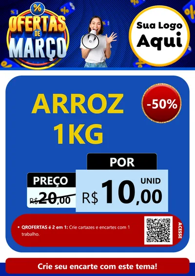 Modelo de Cartaz para Cartaz A4 Vertical com o tema Ofertas de Março para Supermercado