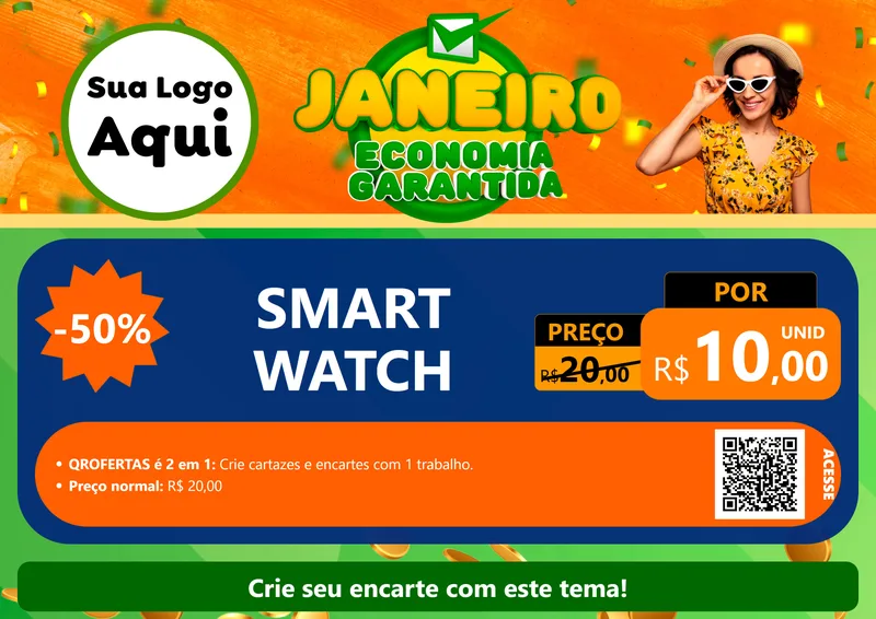 Modelo de Cartaz para Cartaz A4 Horizontal com o tema Janeiro - Economia Garantida para Informática