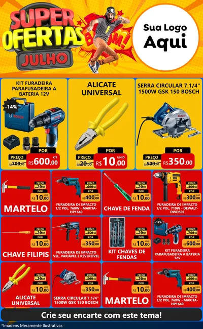 Modelo de Encarte para Encarte Grande com o tema Super Ofertas Julho para Maquinas e Ferramentas