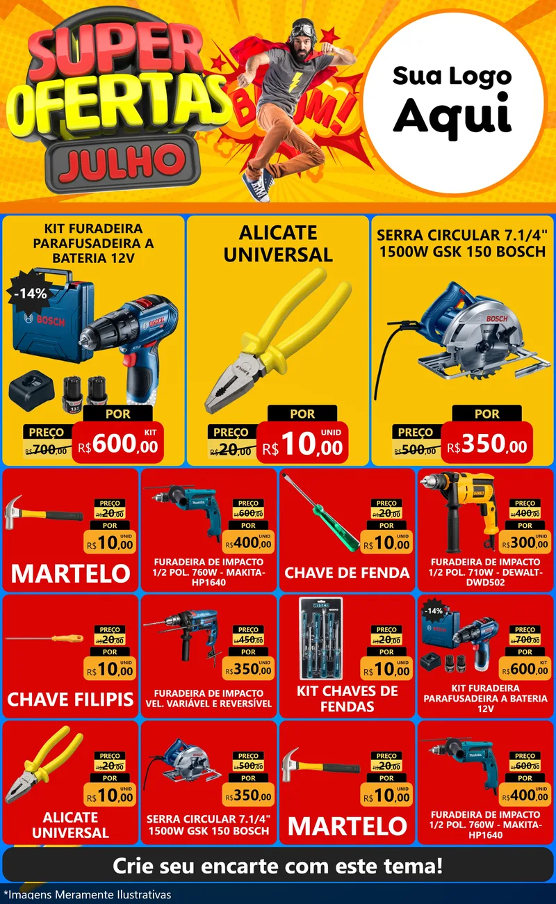 Modelo de Encarte para Encarte Grande com o tema Super Ofertas Julho para Maquinas e Ferramentas