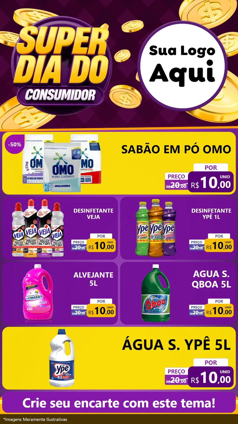 Modelo de TV para TV Vertical com o tema Super Dia do Consumidor para Produtos de Limpeza