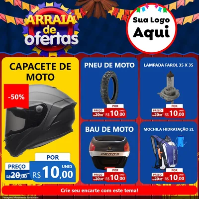 Modelo de Rede Social para Feed Facebook com o tema Arraiá de Ofertas para Moto peças