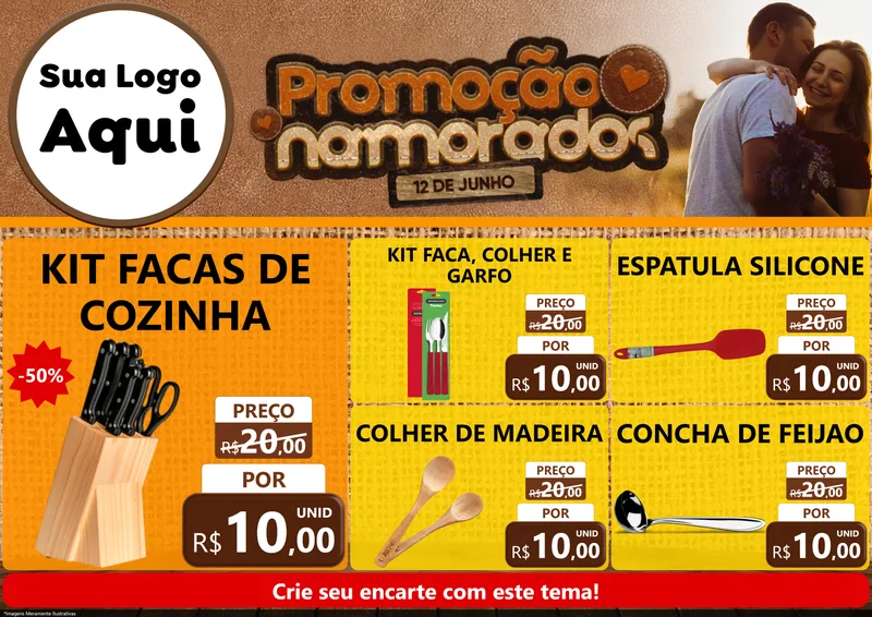 Modelo de Encarte para Encarte A4 Horizontal com o tema Promoção Namorados para Utilidades Domésticas