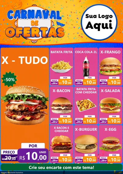 Modelo de Encarte para Encarte A4 Vertical com o tema Carnaval de Ofertas para Hamburgueria