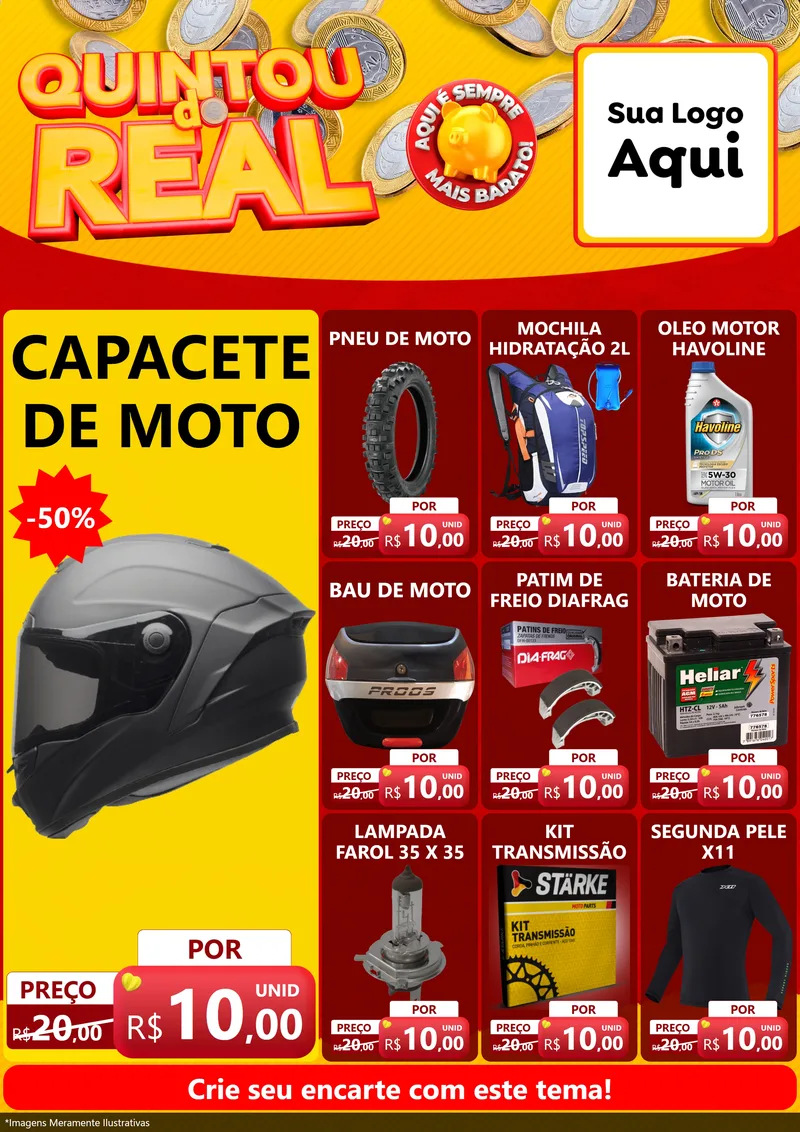 Modelo de Encarte para Encarte A4 Vertical com o tema Quintou do Real para Moto peças