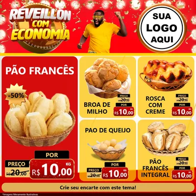 Modelo de Rede Social para Feed Facebook com o tema Réveillon com Economia para Padaria