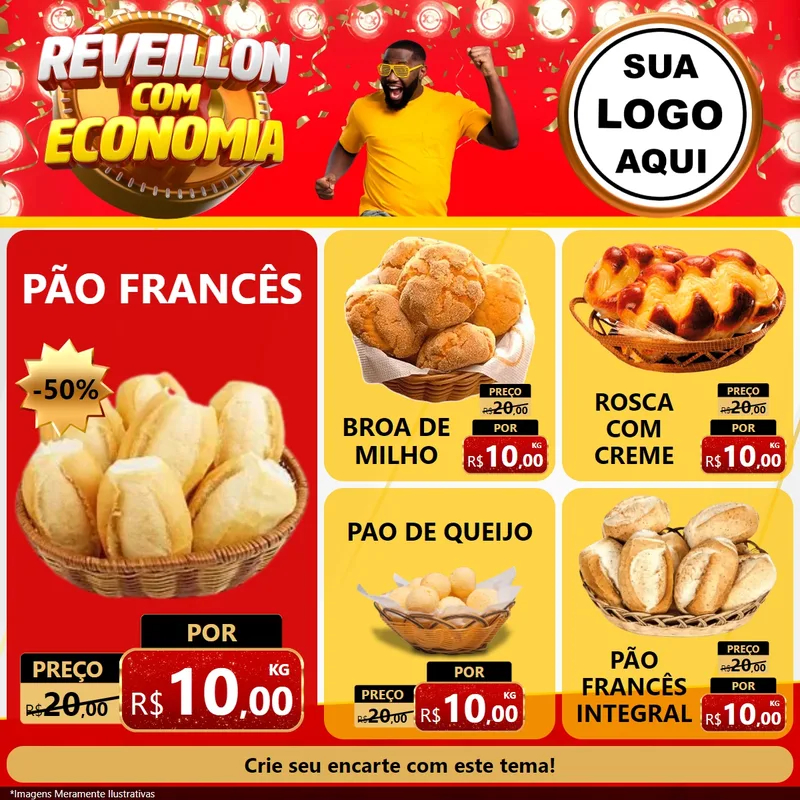 Modelo de Rede Social para Feed Facebook com o tema Réveillon com Economia para Padaria